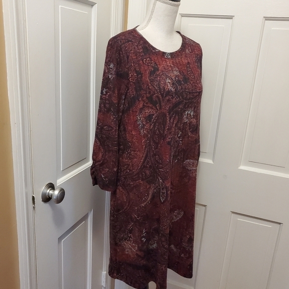 NWT Apt. 9 Paisley Print Ribbed Knit Long Sleeve Swing Dress Ret. $50 - Picture 6 of 10